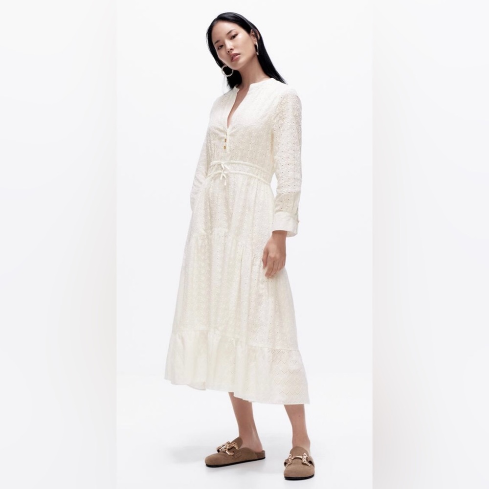 ZARA MIDI RUFFLED COMBINED PERFORATED EMBROIDERY DRESS - Picture 2 of 13